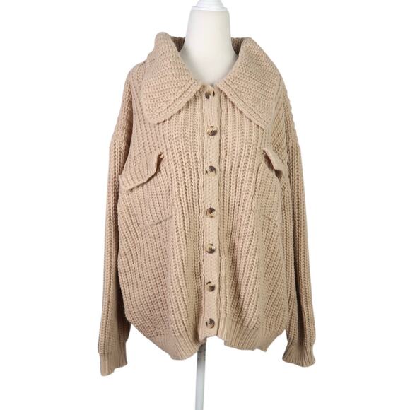 Beaumont Soho Cardigan Sweater Tan Chunky Collar Wool Blend 2X NWT - Picture 2 of 6